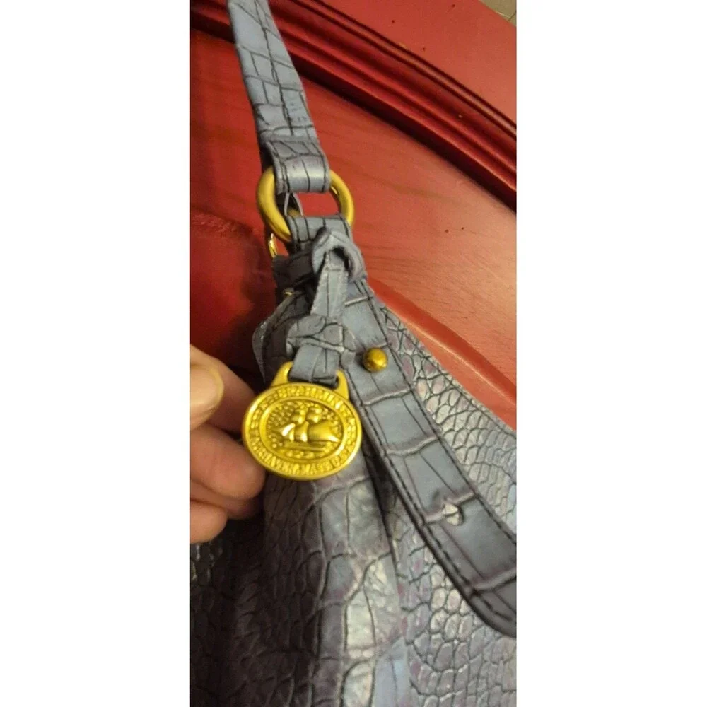 Brahmin Jacqueline Large Hobo Periwinkle Blue Melbourne Croc Leather Bag EUC